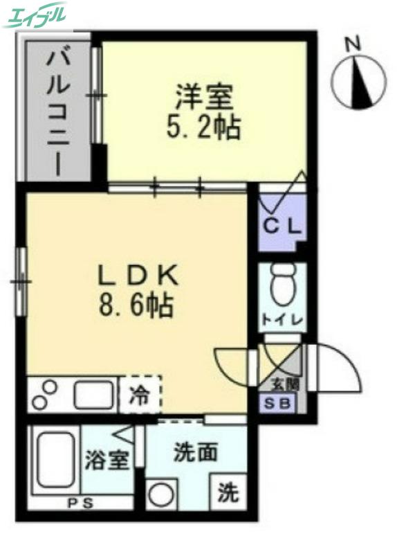 アシェント岡山医大前(1LDK/3階)の間取り写真