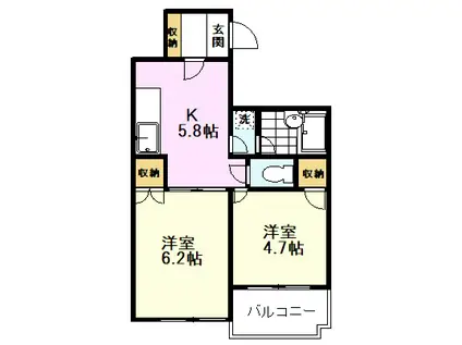 北町マンションKー1(2K/1階)の間取り写真