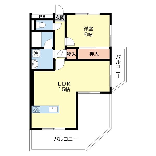 サンハイム砂山(1LDK/6階)の間取り写真