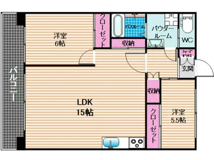 雑餉隈ステーションハイツ(2LDK/6階)の間取り写真