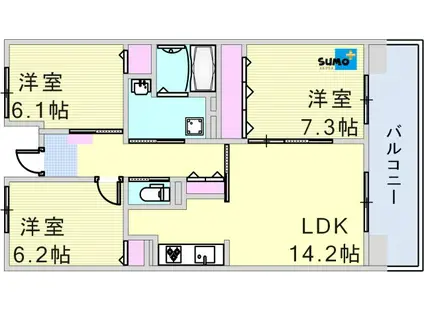 明石清水第2高層1号棟(3LDK/1階)の間取り写真