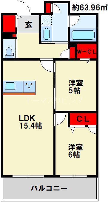 グランドパレス小倉小文字通(2LDK/11階)の間取り写真