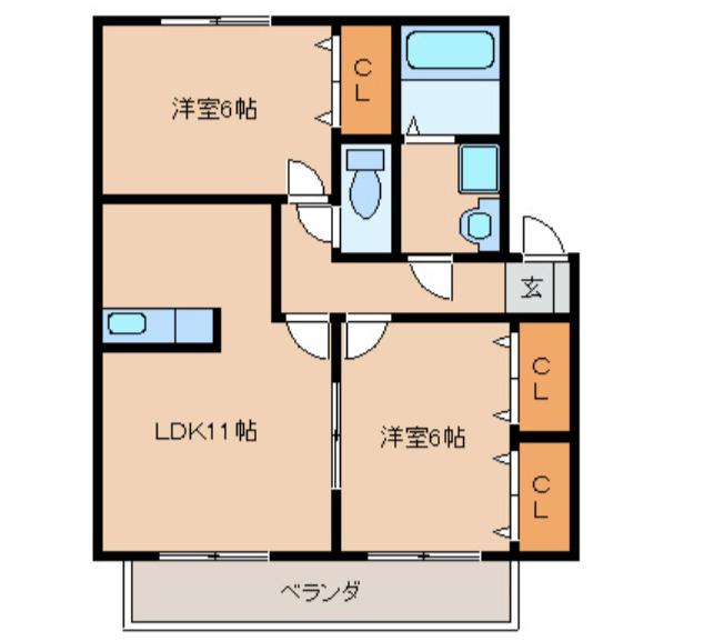 ラヴィーンコート(2LDK/2階)の間取り写真