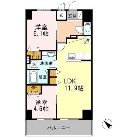 YAMAZAKISEKIYUBLD(2LDK/10階)の間取り写真