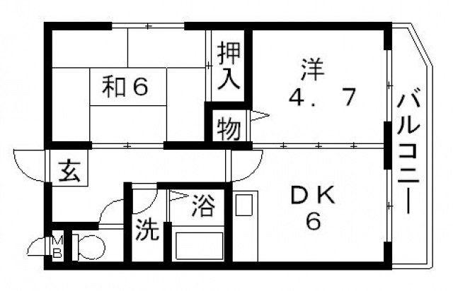 ピュアー高安(2DK/4階)の間取り写真