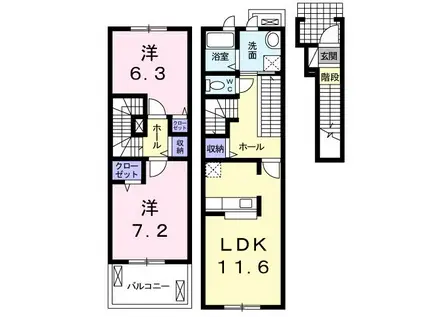 カレント・レジデンス(2LDK/2階)の間取り写真
