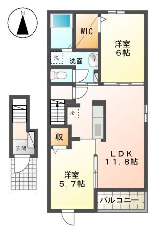 ジェルメ橋爪 I(2LDK/2階)の間取り写真