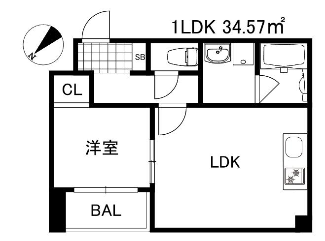 クレール西多聞通(1LDK/3階)の間取り写真