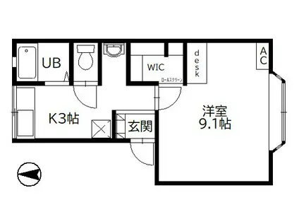 マーセルキララ(1K/2階)の間取り写真