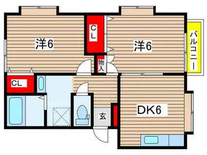 エスト・コンフォールB棟(2DK/2階)の間取り写真