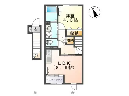 モアナマカナエルア(1LDK/2階)の間取り写真