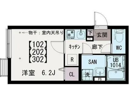 イクシオ中村(1K/3階)の間取り写真