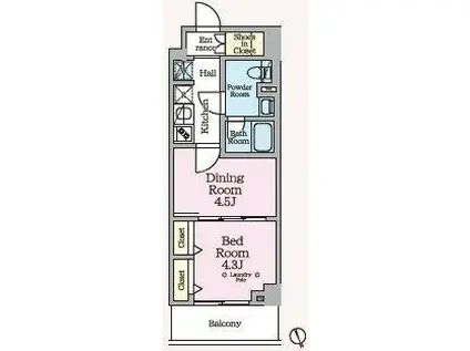 ARKMARKお花茶屋(1DK/4階)の間取り写真
