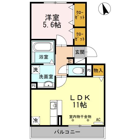 ウエスト フィールド B(1LDK/3階)の間取り写真