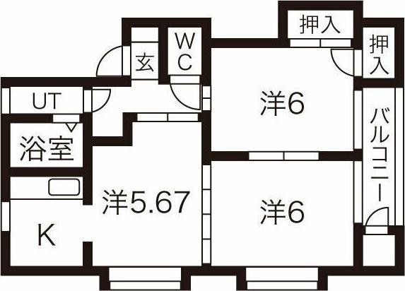 タウンハウスヨシダF2(2DK/1階)の間取り写真