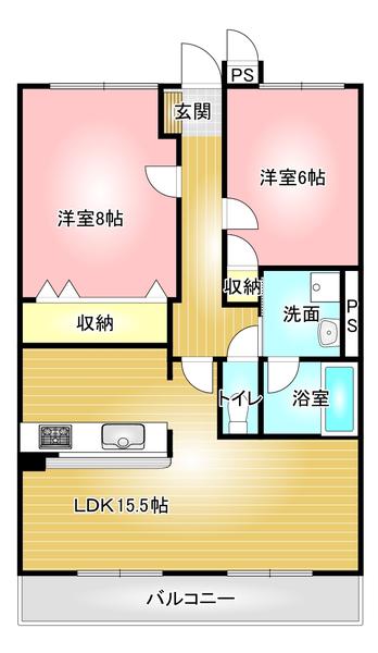 ハートフルマンション ウイル(2LDK/6階)の間取り写真