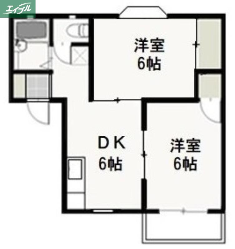 ニューハウンA棟(2DK/2階)の間取り写真