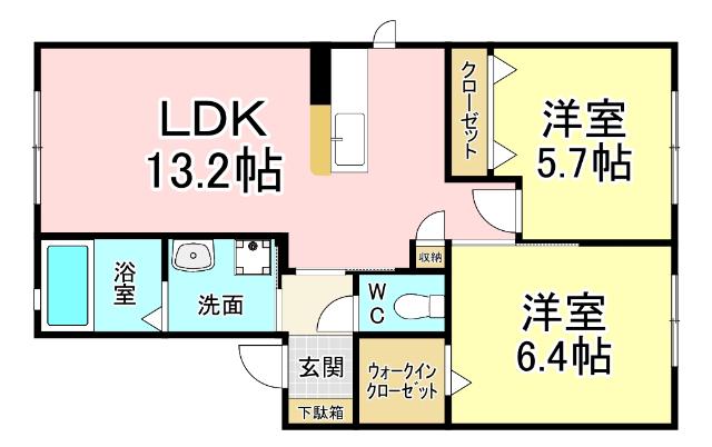 メゾンエスポワールB棟(2LDK/1階)の間取り写真