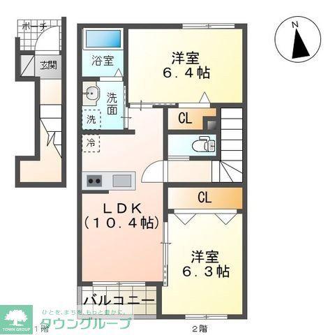 ユニヴァリィエスポアール(2LDK/2階)の間取り写真