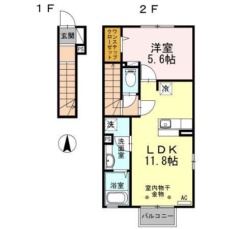 ハイムソレイユ A(1LDK/2階)の間取り写真
