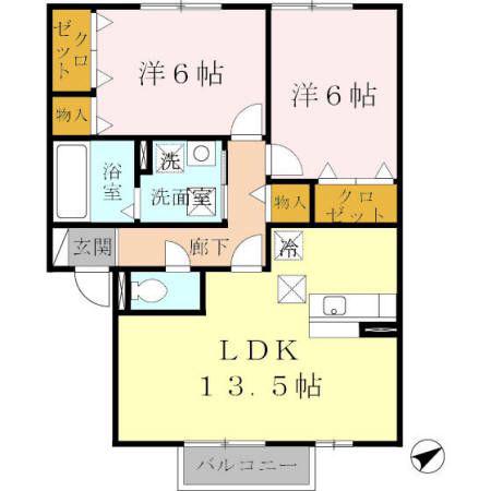 グランモア航 A棟(2LDK/1階)の間取り写真
