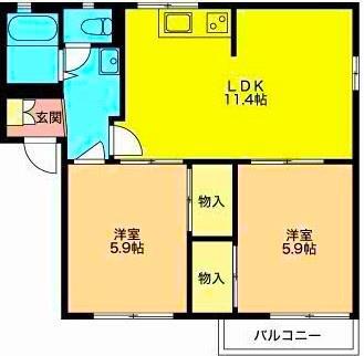 フレグランス若葉B(2LDK/1階)の間取り写真