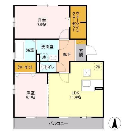 セントラルアヴェニューB(2LDK/1階)の間取り写真