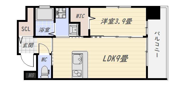 クレアグレイス荒田II(1LDK/9階)の間取り写真