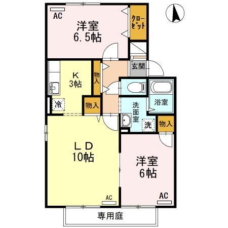 カムール際波B(2LDK/1階)の間取り写真