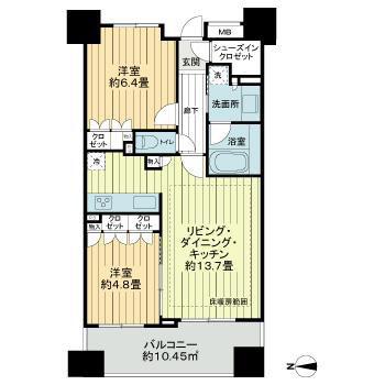 リビオ初台アリアフォート(2LDK/4階)の間取り写真