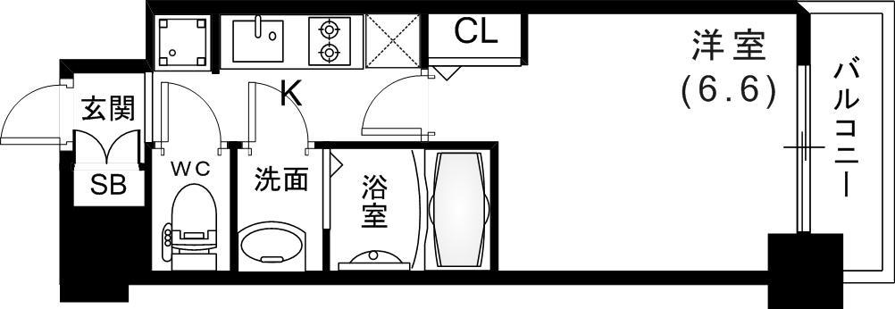 プレサンス三宮ディライト(1K/14階)の間取り写真
