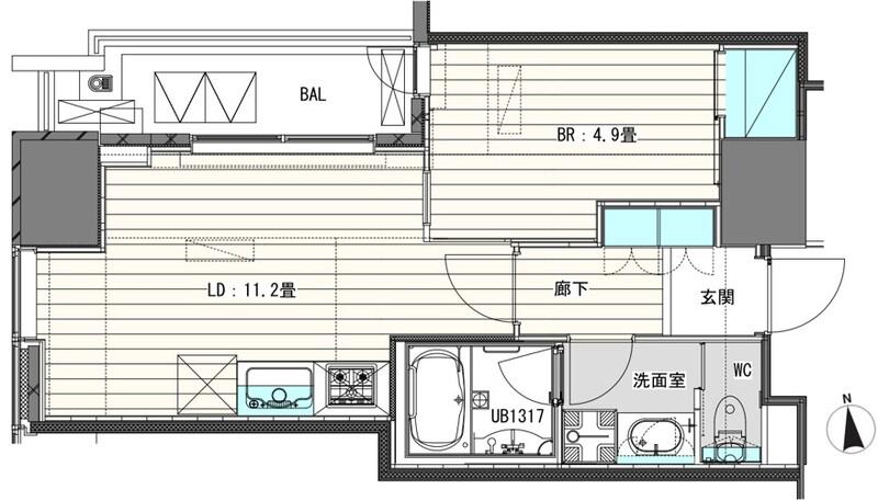 WHITETOWERHAMAMATSUCHO(1LDK/17階)の間取り写真