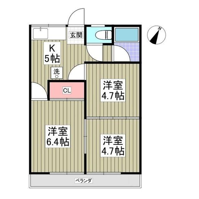 リブレス桐生堤町B(3K/2階)の間取り写真