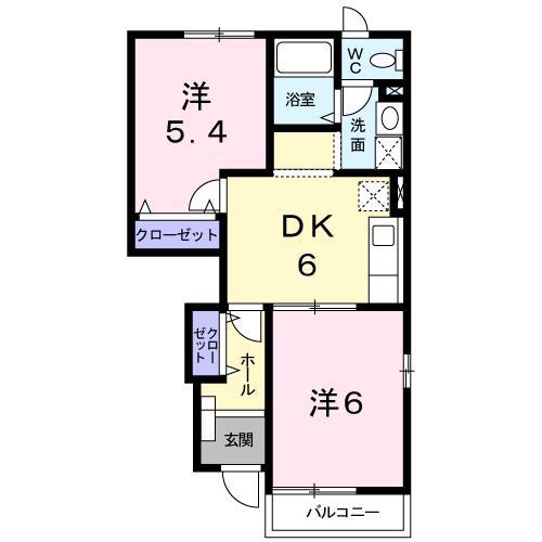 ベルハイツ・むつみ A(2DK/1階)の間取り写真