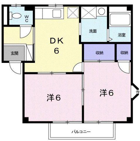 ボナール平野B(2DK/2階)の間取り写真