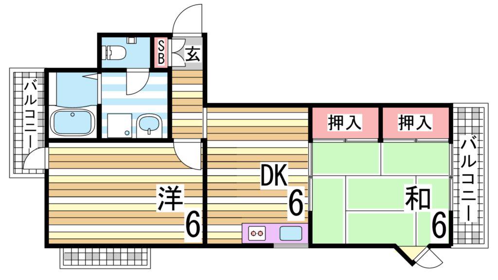 メヌエット千代ヶ丘(2DK/1階)の間取り写真