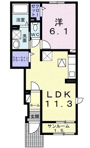 エクセレンテ 名東(1LDK/1階)の間取り写真