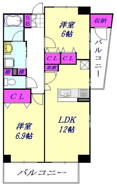 リージェントバード祥(2LDK/8階)の間取り写真