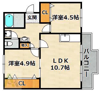 ロイヤルマンション1号棟(2LDK/2階)の間取り写真