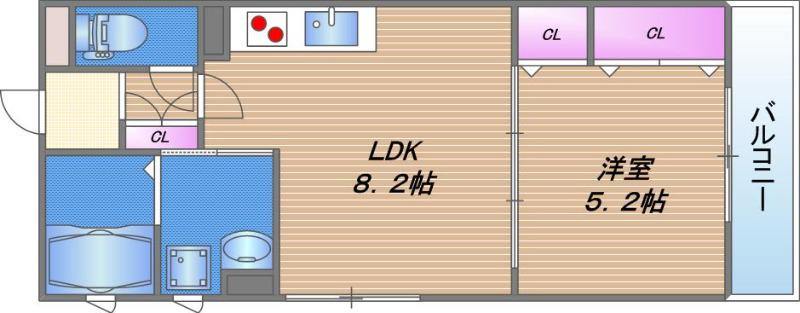 ラモーナ鶴橋(1LDK/3階)の間取り写真
