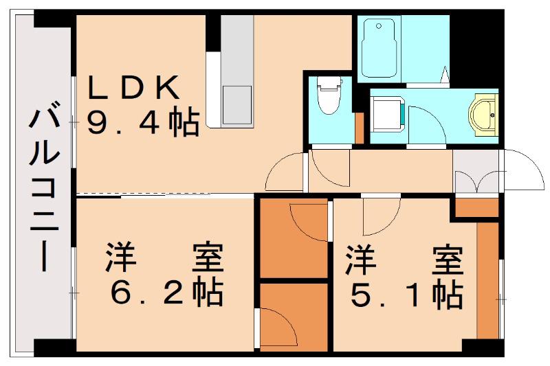 GOODHILL多の津(2LDK/9階)の間取り写真