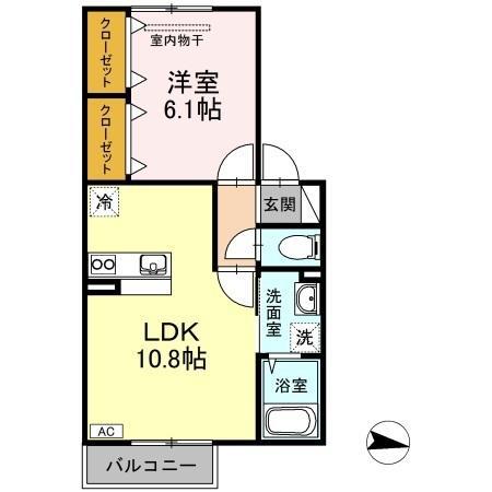 コーポ レーヴ倉富(1LDK/2階)の間取り写真