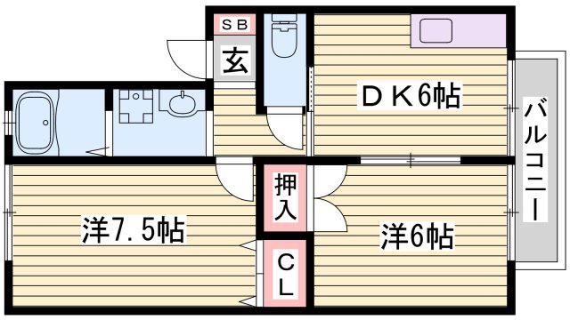 サンルモンド(2DK/2階)の間取り写真
