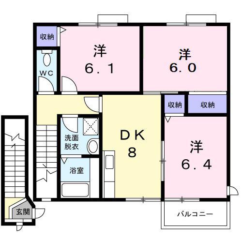 メルベーユ弐番館(3DK/2階)の間取り写真