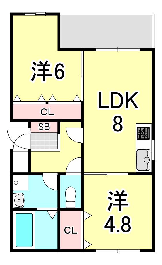 福田マンション(2LDK/1階)の間取り写真