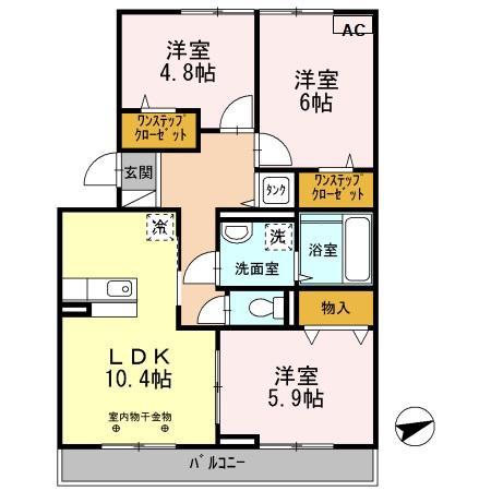 セジュールアカネ B棟(3LDK/3階)の間取り写真