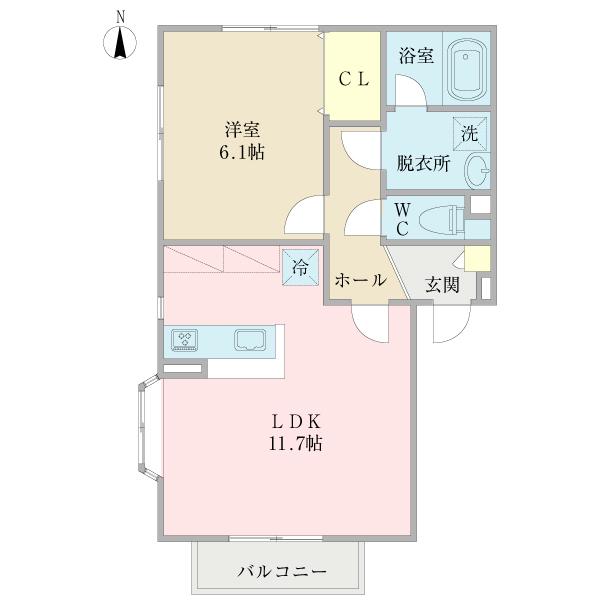 ラポール天美我堂E棟(1LDK/2階)の間取り写真