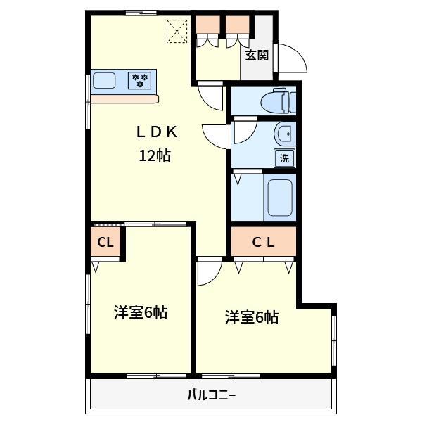 明科ハイツ(2LDK/1階)の間取り写真