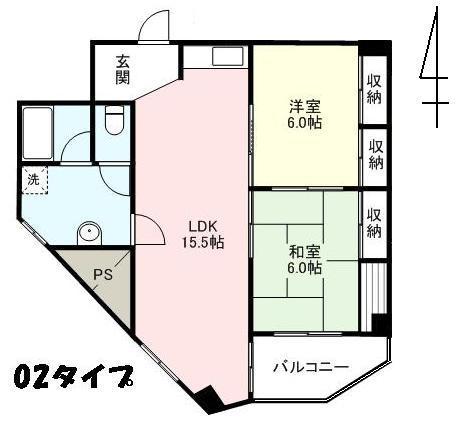 東京書籍ビル(2LDK/4階)の間取り写真