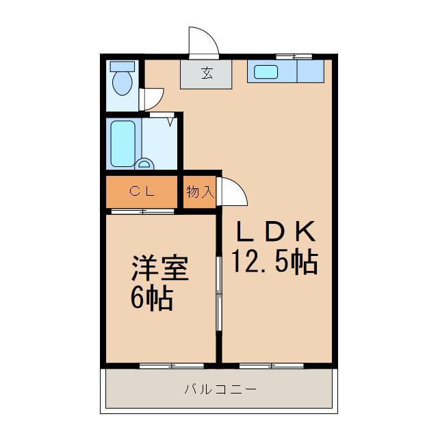 ハニーマンションイナバ(1LDK/2階)の間取り写真